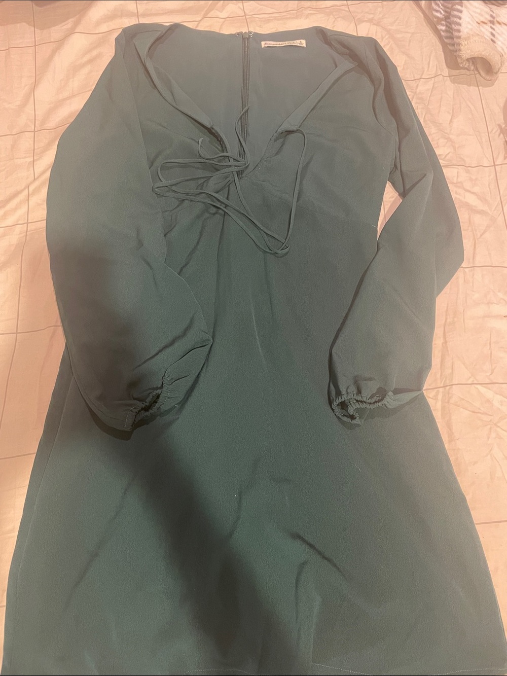 Abercrombie & Fitch Teal Long-Sleeve V-Neck Dress with Front Tie